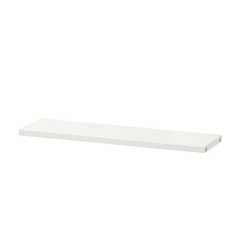White BESTÅ shelf, slim rectangular design, flat surface, wall-mounted.
