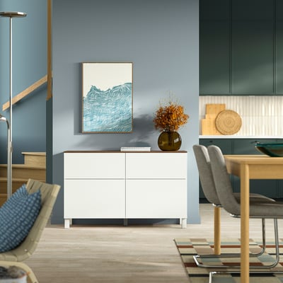 BESTÅ Storage combination w doors/drawers, white/Förvaltare white, 120x42x75 cm