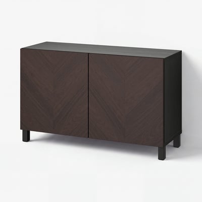 BESTÅ Storage combination with doors, black-brown Hedeviken/Stubbarp/dark brown stained oak veneer, 120x42x74 cm