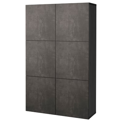 BESTÅ Storage combination with doors, black-brown Kallviken/dark grey concrete effect, 120x42x193 cm