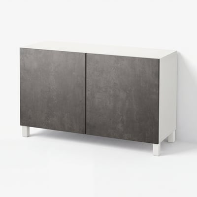 BESTÅ Storage combination with doors, white Kallviken/Stubbarp/dark grey concrete effect, 120x42x74 cm