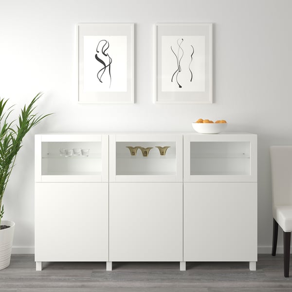 BESTÅ Storage combination with doors, white Lappviken/Sindvik white clear glass, 180x42x112 cm