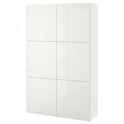 BESTÅ Storage combination with doors, white/Selsviken high-gloss/white, 120x42x193 cm