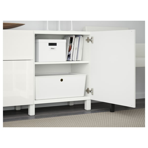 BESTÅ Storage combination with drawers, Laxviken white/Selsviken high-gloss/white, 180x42x74 cm