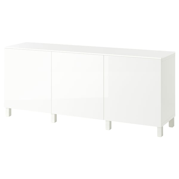 BESTÅ Storage combination with drawers, white/Selsviken/Stubbarp high-gloss white, 180x42x75 cm