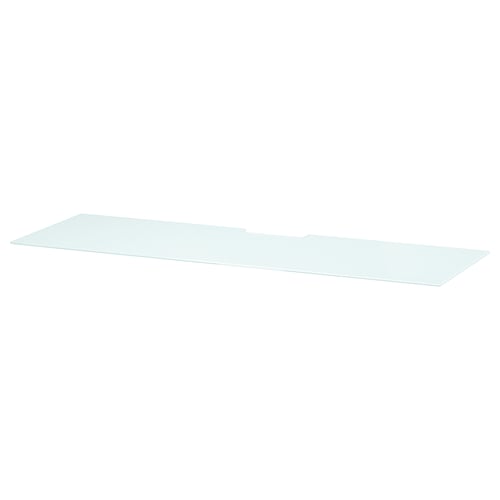 BESTÅ glass top panel in white, sleek and rectangular, ideal for tv bench, includes cable outlet.