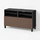 BESTÅ TV bench with doors, black-brown Björköviken/Stubbarp/brown stained oak veneer, 120x42x74 cm