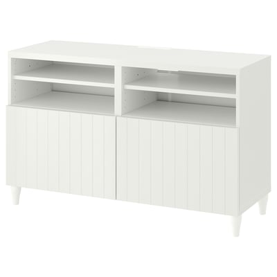 BESTÅ TV bench with doors, white/Sutterviken/Kabbarp white, 120x42x74 cm