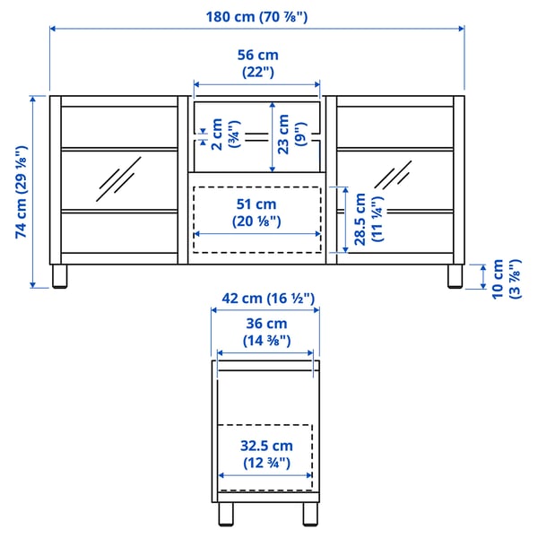 BESTÅ TV bench with drawers, Lappviken/Sindvik black-brown clear glass, 180x42x74 cm