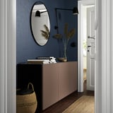 BESTÅ Wall-mounted cabinet combination, black-brown/Hjortviken brown, 180x42x64 cm
