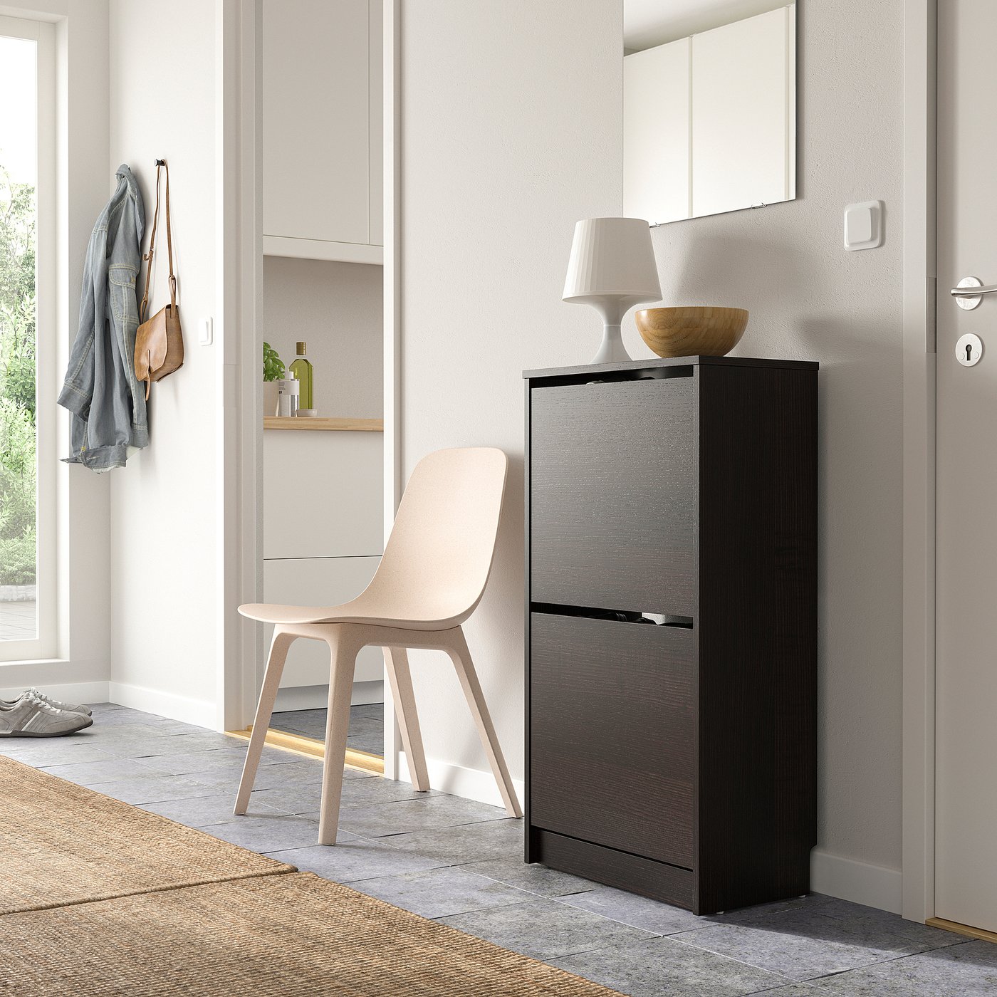 BISSA shoe cabinet with 2 compartments, black-brown