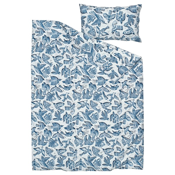 BITTERSÖTA Duvet cover and pillowcase, light grey/blue, 150x200/50x80 cm