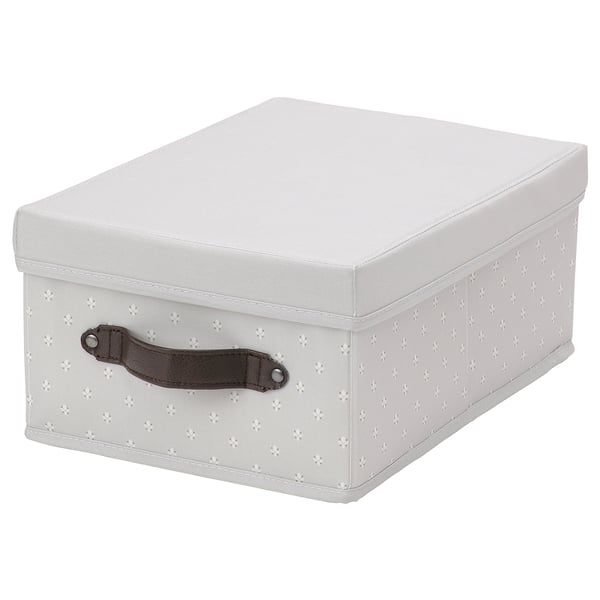 BLÄDDRARE Box with lid, grey/patterned, 25x35x15 cm