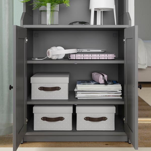 BLÄDDRARE Box with lid, grey/patterned, 25x35x15 cm