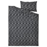 BLÅSKATA Duvet cover and pillowcase, grey/black patterned, 150x200/50x80 cm
