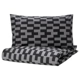 BLÅSKATA Duvet cover and pillowcase, grey/black patterned, 150x200/50x80 cm