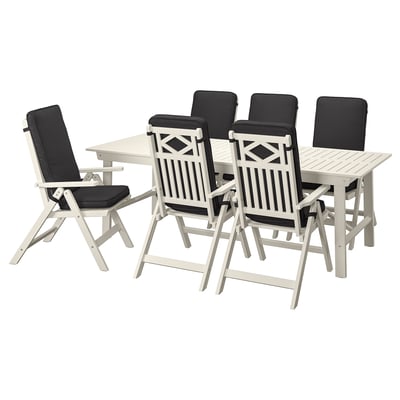 BONDHOLMEN Table+6 reclining chairs, outdoor, white/beige/Järpön/Duvholmen anthracite
