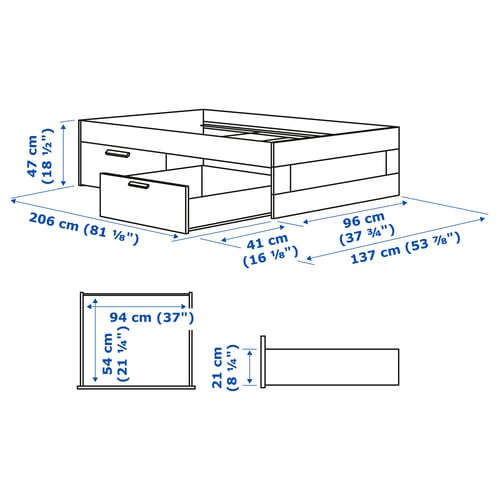 Illustration with measurements for the product: BRIMNES.