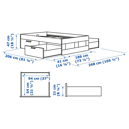 Illustration with measurements for the product: BRIMNES.