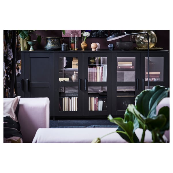 brimnes خزانة مع أبواب أسود 78x95 سم ikea