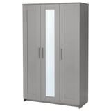 BRIMNES Wardrobe with 3 doors, grey, 117x190 cm