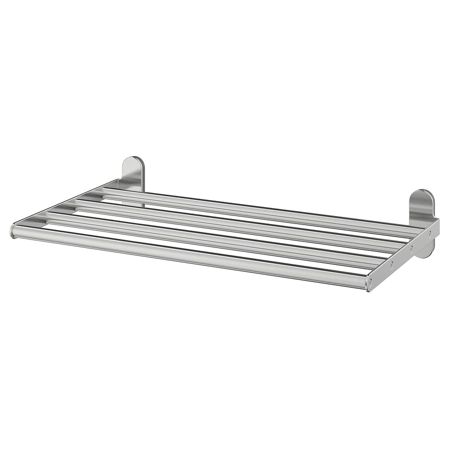 BROGRUND wall shelf with towel rail, stainless steel, 47x27 cm IKEA