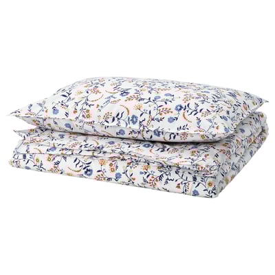 BRUDKRUSBÄR Duvet cover and pillowcase, white multicolour/floral pattern, 150x200/50x80 cm