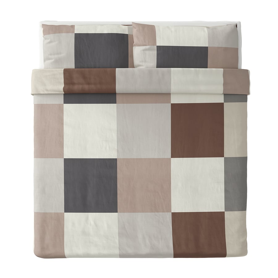 BRUNKRISSLA Duvet cover and 2 pillowcases, brown, 240x220/50x80 cm IKEA