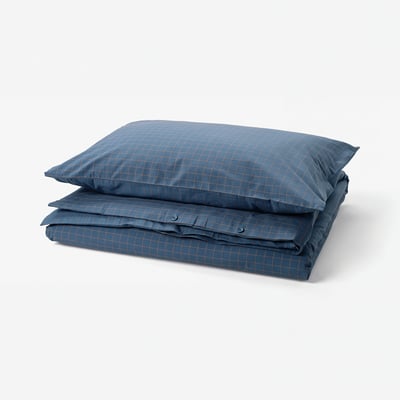 DOFTAKLEJA Duvet cover and pillowcase, dark blue/light brown, 150x200/50x80 cm