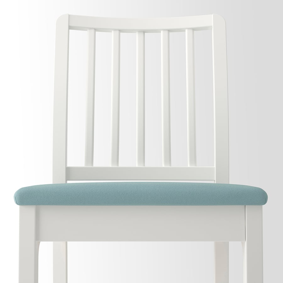 EKEDALEN bar stool with backrest, white/Hakebo light turquoise, 75 cm