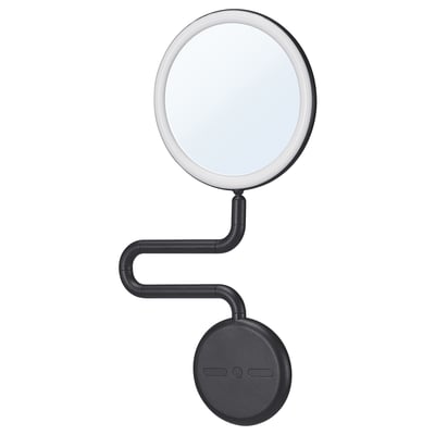 EKFÄNN Mirror with integrated lighting, dimmable wall mounted/black