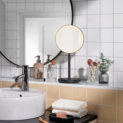 EKFÄNN Table mirror w integrated lighting, dimmable/black