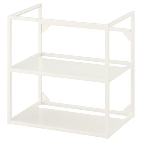An ENHET white metal storage unit with two open shelves.