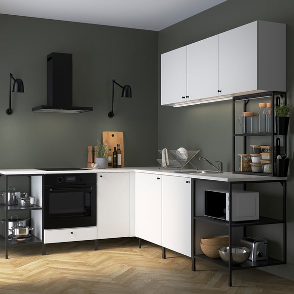 enhet مطبخ زاوية فحمي أبيض ikea
