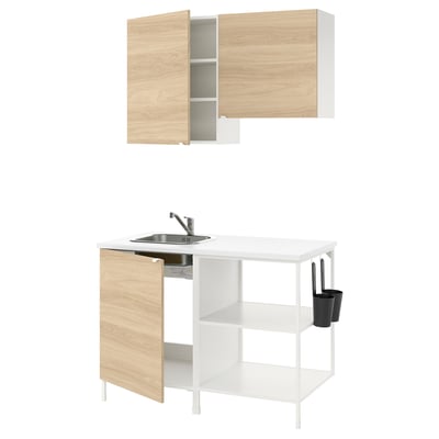 ENHET Kitchen, white/oak effect, 123x63.5x222 cm