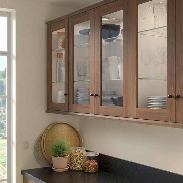 ENKÖPING Glass door, brown walnut effect, 30x100 cm