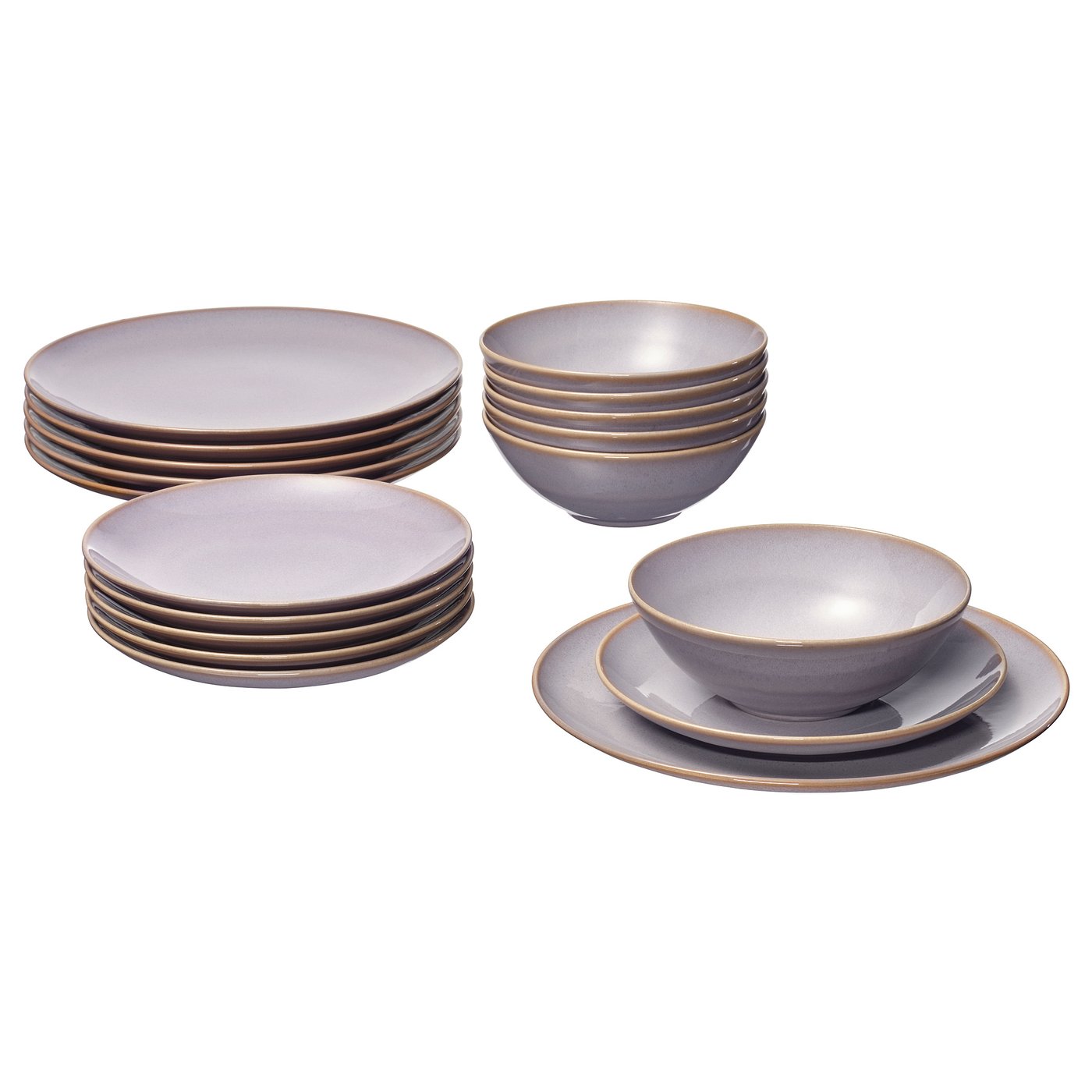 FÄRGKLAR set: grey plates & bowls, stoneware, simple design.