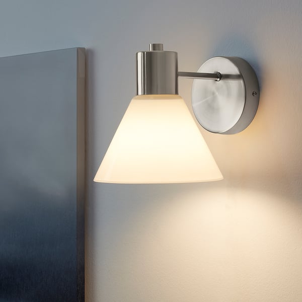 FLUGBO wall lamp, wiredin installation, nickelplated/glass IKEA