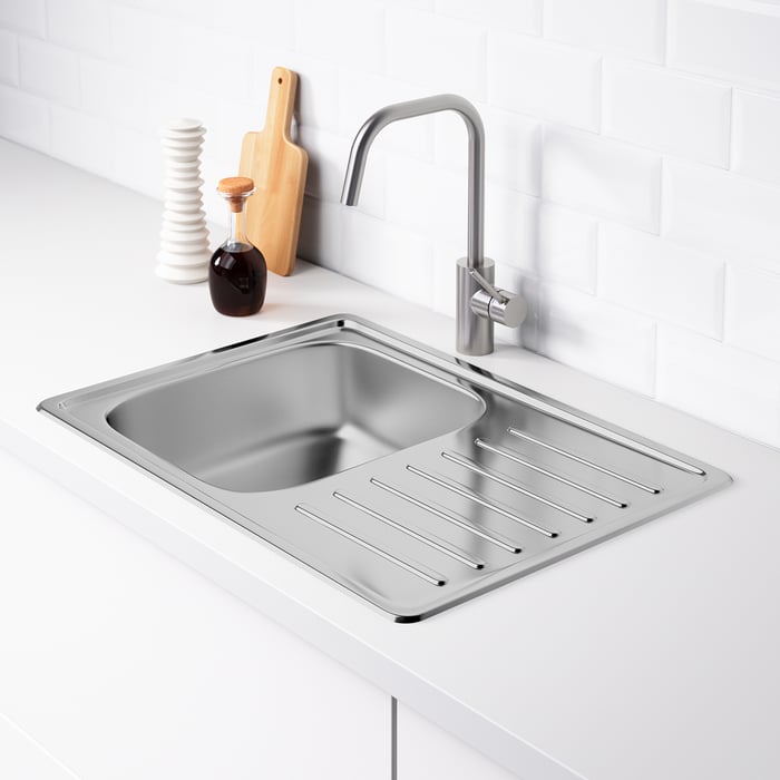 FYNDIG inset sink, 1 bowl with drainboard, stainless steel, 70x50 cm IKEA