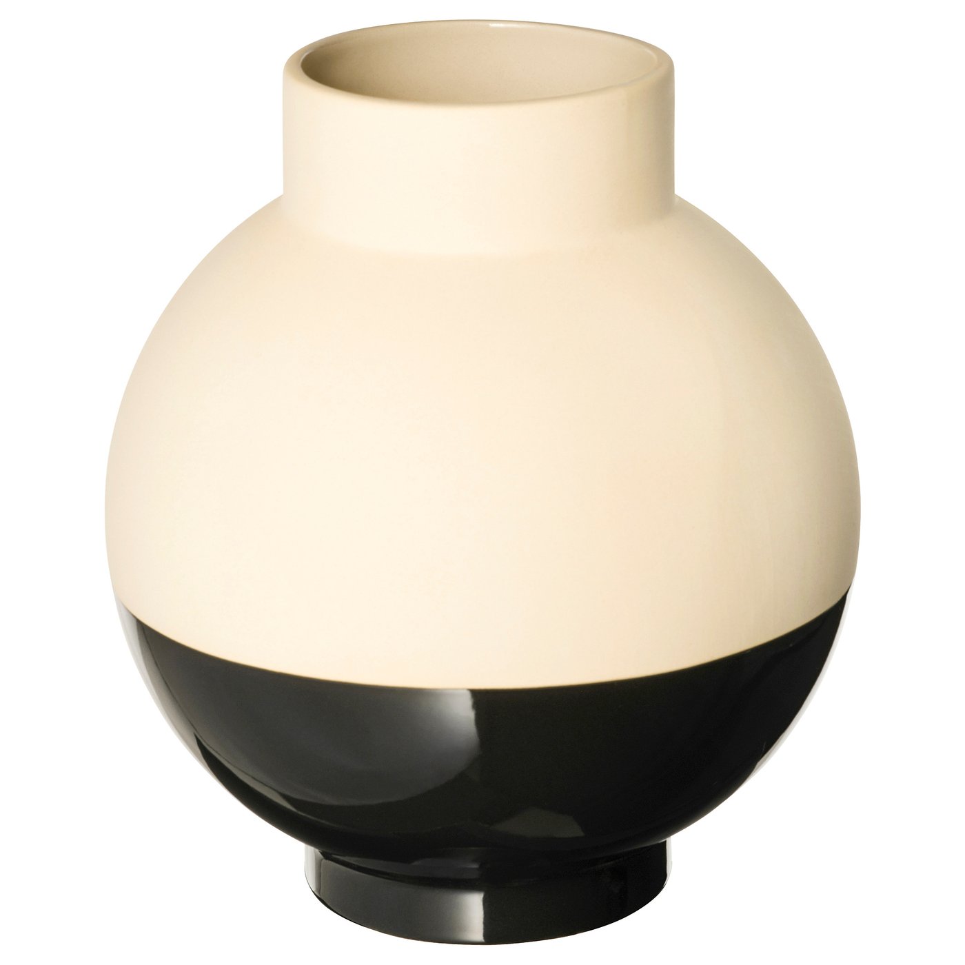 GLANSGRAN vase, beige & black, stoneware, spherical, modern two-tone design.
