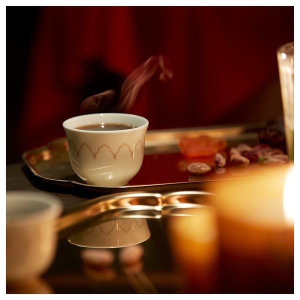 GOKVÄLLÅ Kava cup, patterned/white, 6 cl