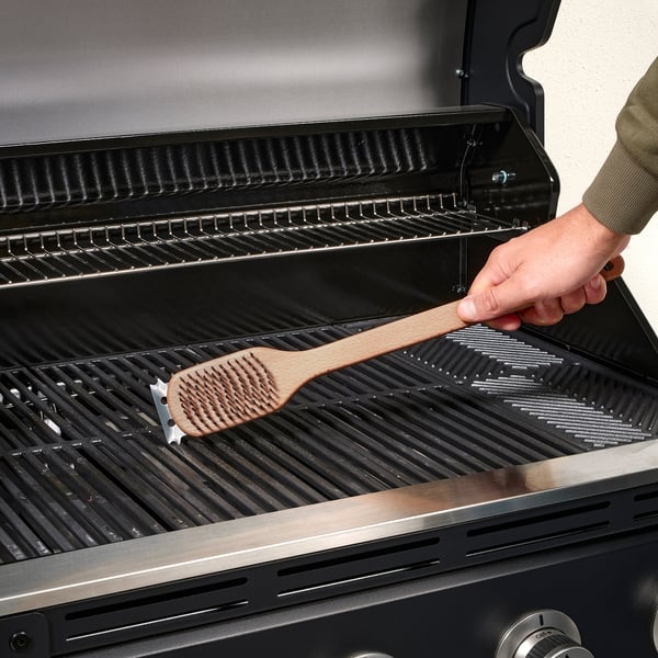 GRILLTIDER barbecue grill cleaning brush, stainless steel/beech, 42 cm
