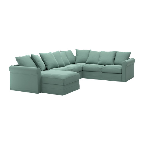 GRÖNLID Corner sofa, 5seat with chaise longue/Ljungen light green IKEA
