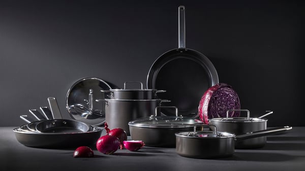 GULDÖRING 7-piece cookware set, non-stick coating stainless steel/black-grey