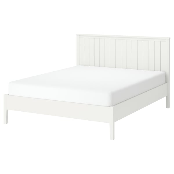 GULLABERG white bed, classic design with sturdy wood legs, slatted base, and headboard.
