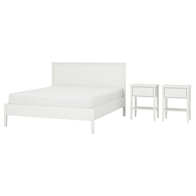White GULLABERG bed with headboard and matching nightstands.