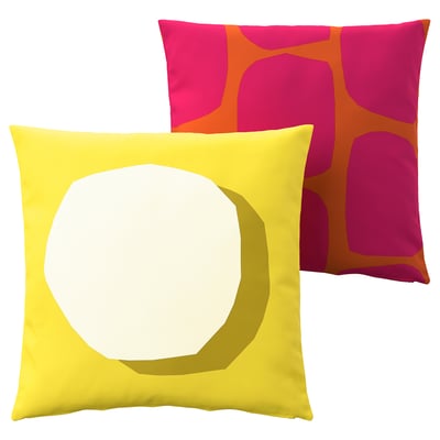 GULLBERGSÖ Cushion, set of 2, bright yellow/white bright pink/bright orange/out/indoor, 50x50 cm
