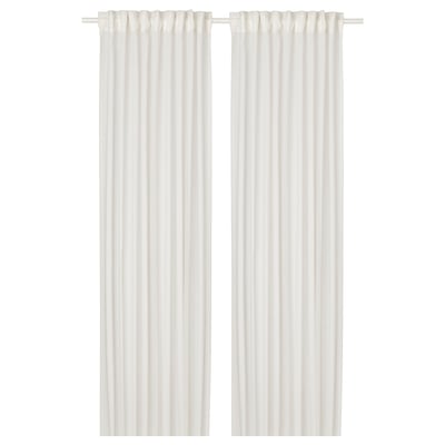HÄLLEBRÄCKA Sheer curtains, 1 pair, white/with heading tape, 145x300 cm