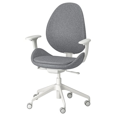 HATTEFJÄLL Office chair with armrests, Gunnared medium grey/white