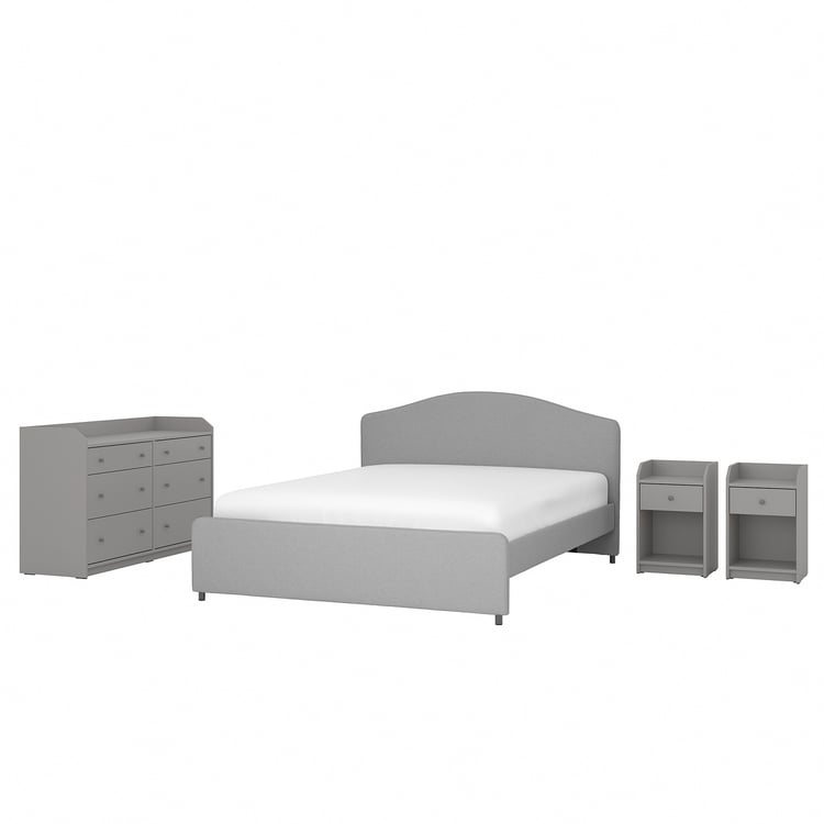 HAUGA Bedroom furniture, set of 4, Vissle grey, 180x200 cm IKEA